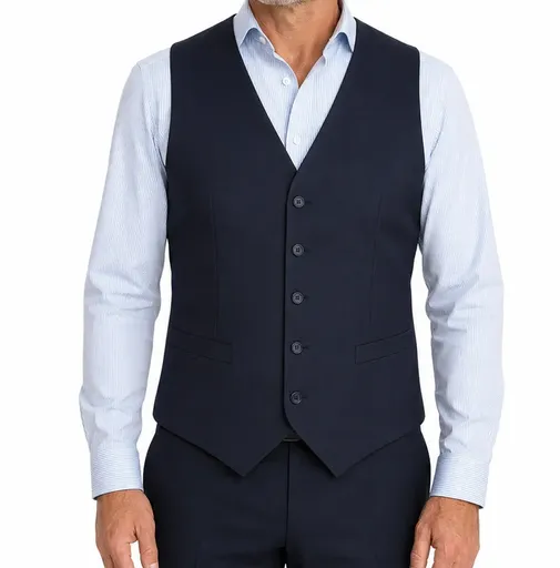 Mens Peaked Vest Waistcoat w/ Knitted Back Suit Formal Wedding Dress Up - Navy
