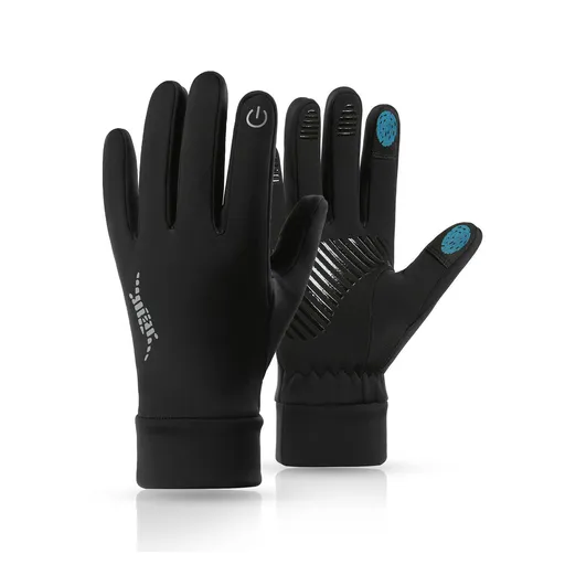 Black Windproof Thermal Sports Gloves with Touchscreen Fingertips & Anti-Slip Palm Grip for Running & Cycling (SD-01 Wrist-Tighten / L Size)