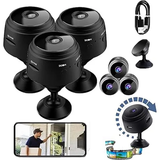 3 Pack Mini Security Cameras, 1080P WiFi Indoor Cameras with Night Vision Motion Detection and Phone Monitoring