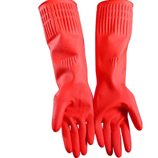 Rubber Washing-Up Gloves Reusable Extra Thick Long Sleeves Red