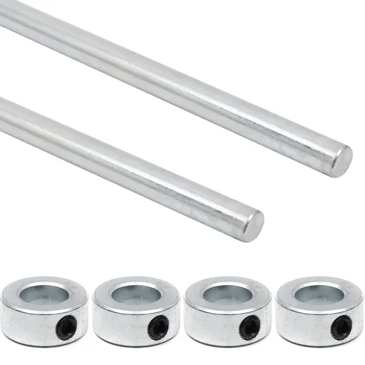 (2+4 Pack) 1/2" x 36" Zinc Plated Steel Rods and 1/2" Bore Solid Steel Shaft Collars, Durable Shaft and Collars Suitable for Machinery and Industrial Use