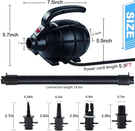 Electric Air Pump for Inflatable Air Tumble Track Gymnastics Mat,Raft Boat Electric Pump with 4 Nozzles（AC 110-120V（600W））