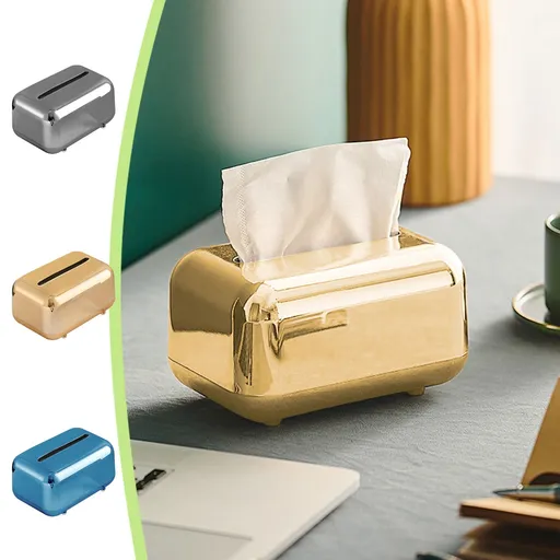 Tissue Box Cover Square 6x4x5" - Acrylic Tissue Box Holder, Elegant Tissue Holder & Napkin Dispenser for Home - Modern Kleenex Box Covers for Office, Restaurant, Gold Blue(6.3x3.94x4.72")