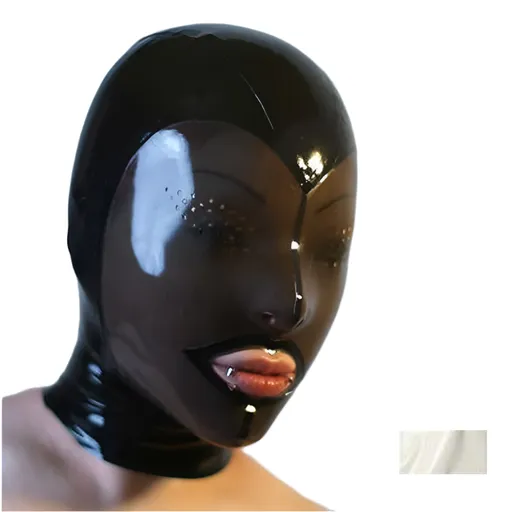 House Of Dasein Fetish Mask With Back Zip Transparent Black Face Hood Latex - White