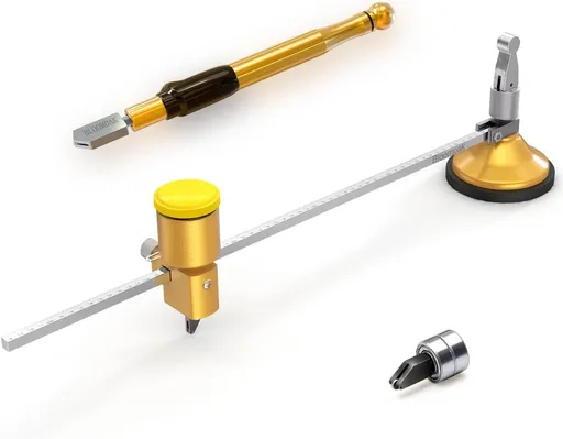 Heavy Duty Circular Glass Cutter with Round Knob Handle and Suction Cup Adjustable Diamond Glass Cutter Tool Set 24" with Extra Blade (60cm)