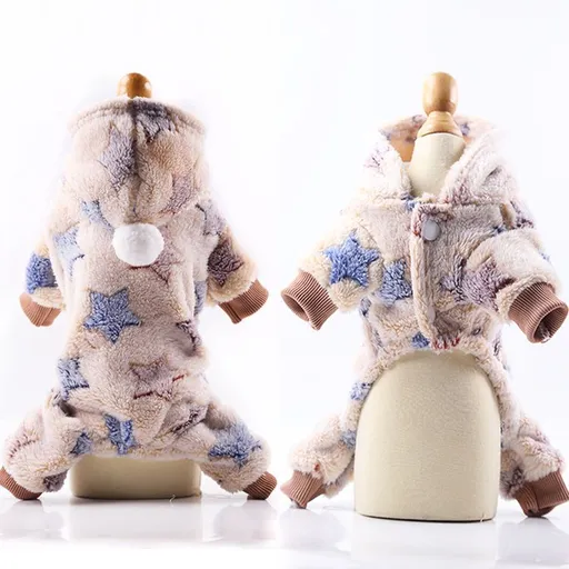 shine Four Leg Pet Clothes Coral Fleece Four-leg flannel beige stars S back length 25cm
