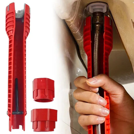 1 Piece 8 in 1 Sink Wrench, multifunction plumbing tool for faucet basin corner valve and bathroom repairs, Red, 10.3 inches