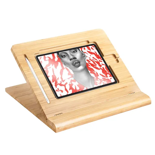 Tablet Desktop Stand Height Adjustable,Foldable Bamboo Drawing Ipad Holder,Multi-Angle Portable Stand Organizer
