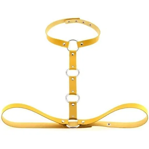 House Of Dasein Y Choker Faux Leather Chest Harness Women Body Fetish Clothing - Yellow
