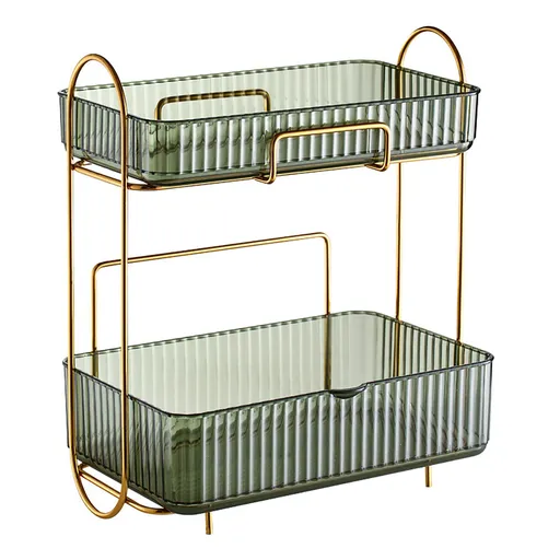 Makeup Organizer 2 Tier Bathroom Countertop Organizer Large Capacity Cosmetic Holder Shelf for Bedroom Dresser Green