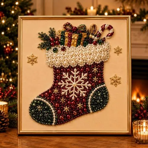 DIY Christmas Pearl Art Frame, Festional Handicraft for Holiday Home Decor, Creative Gift for Art Lovers (red)