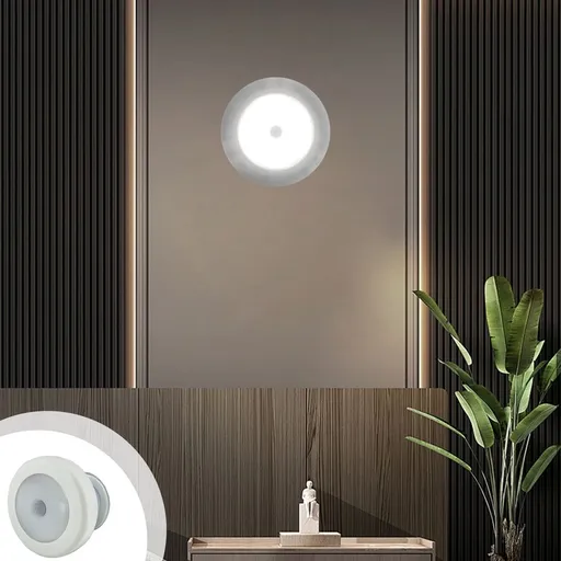 Battery Powered Motion Sensor Ceiling Lamp - LED Wall Light with PIR Motion Sensor for Closet, Hallway, Wardrobe - Wireless Stick Light for Home, Kitchen, Stairs, Garage, Camping - Plastic, 1 Pack