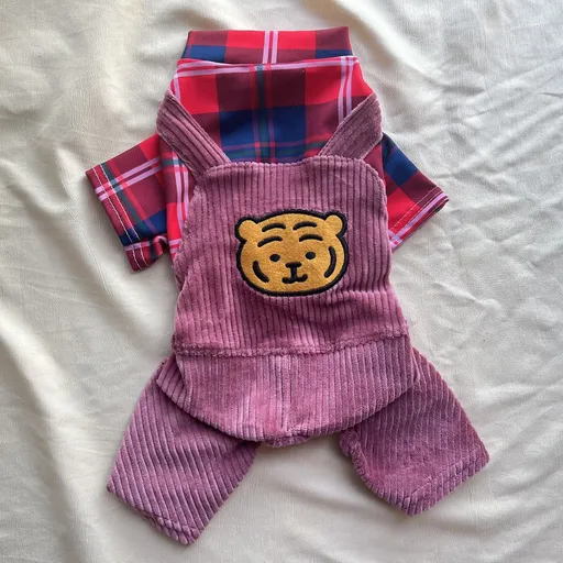 Dog Clothes, Red Plaid Tiger Four-Legged Jumpsuit, Suitable for Small Dogs, XS