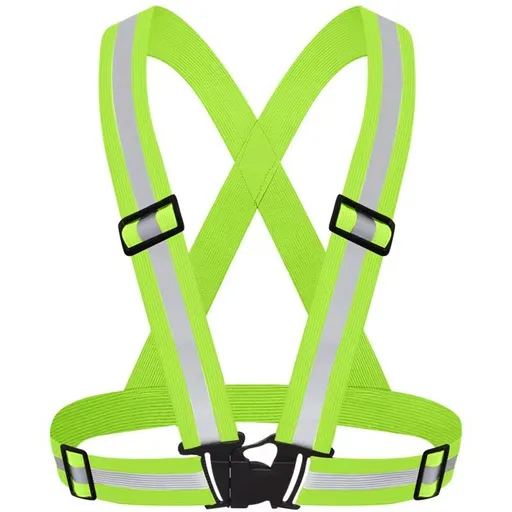 Green Adjustable Reflective Safety Vest - High Visibility Elastic Straps for Night Running, Cycling & Construction, Lightweight Polyester Reflective Harness for Adults