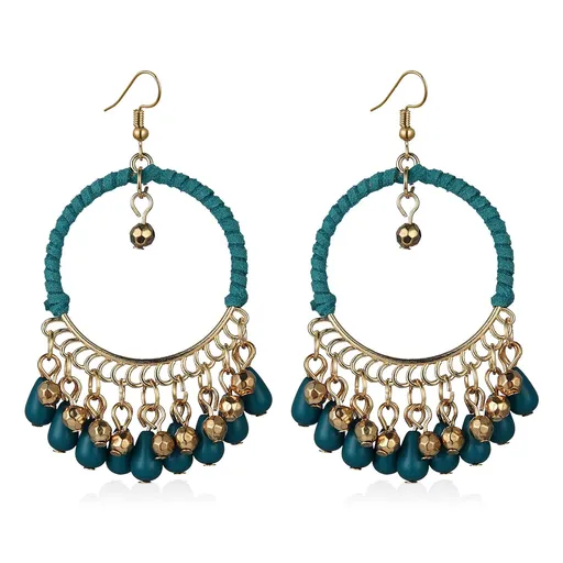 Handmade Creative Colorful Bohemian Chandelier Teardrop Bead Dangle Drop Earrings Ethnic Gypsy Beads Tassel Earrings for Women