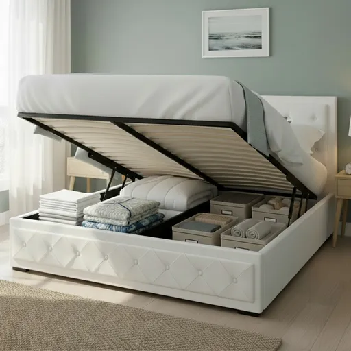 Artiss Bed Frame Queen Size Gas Lift White TIYO