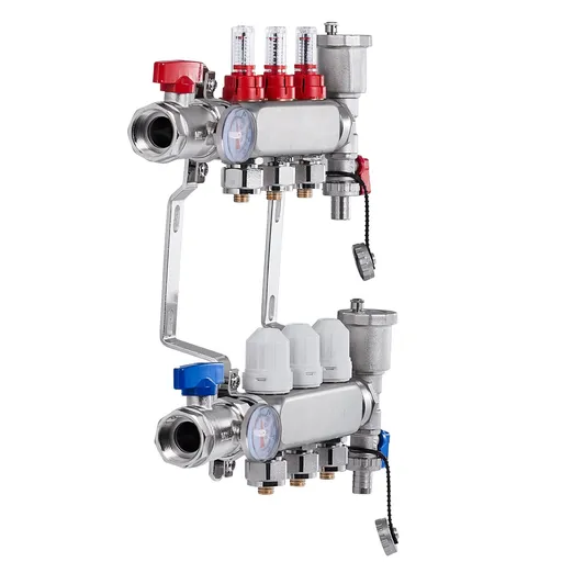 3-Branch Radiant Heat Manifold, 1/2" PEX Tubing Manifold, Stainless Steel PEX Manifold for Hydronic Radiant Floor Heating, Radiant Heat PEX Manifold Kit with 1/2" Adapters Included
