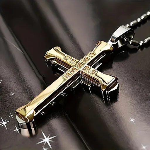2PCS Luxurious Rhinestone Cross Necklace, Unisex, Guarding Faith with Cool Shine for Holidays and Daily Wear.golden
