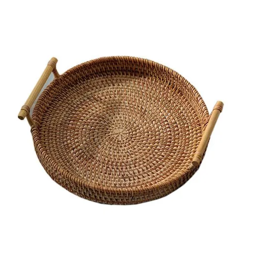 Round Serving Tray Decorative Trays for Coffee Table Decorative Tray | Woven Tray for Bread, Wicker Tray Coffee Table Basket