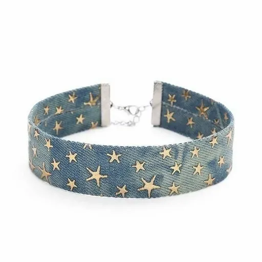 House Of Dasein Day Collar Blue Star Choker Distressed Denim Necklace Fetish Kink - Light Blue