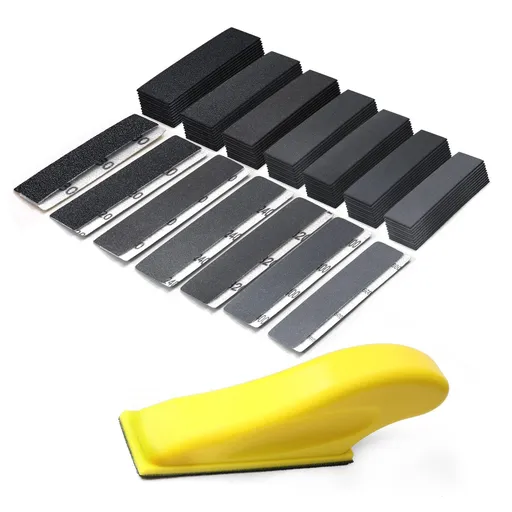 60 Sheets Micro Detail Sander Paper Kit,Hand Sanding Block for Small Projects Wet Dry Hook&Loop Silicon Sandpaper for Wood Crafts