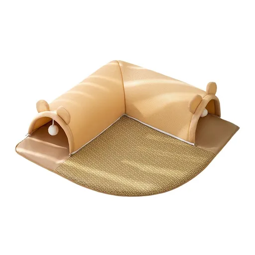 Washable Cat Tunnel Nest Corner Passage Cat House Easy Clean Pet Furniture - Brown-S