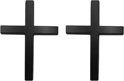 2 PCS Car Cross Badge, 3D Christ Faith Emblem with Self-adhesive, Rust-proof Scratch-covering Decoration Decal, Universal Exterior Accessory for Door Body Trunk Bumper Window (Black)