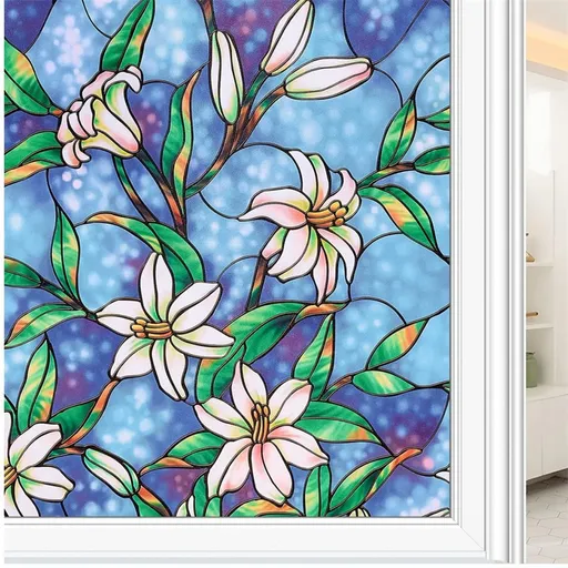 Stained Glass Window Film：Static Cling Decorative UV Sun Blocking Glass Window Covering for Home Bathroom (Blue,7.8 x 39inch)