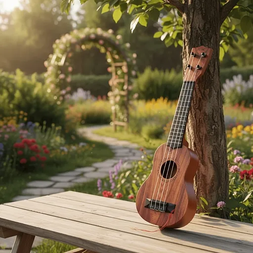 Mahogany color 17-inch Playable Ukulele Mini Guitar, lightweight and portable. Features comfortable nylon strings, includes a pick, and has open-style tuning pegs for precise tuning. Suitable for beginners and music enthusiasts, a popular gift choice