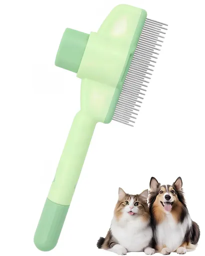 Pet Comb for Cats,Pet Hair Removal Comb Flea Comb with Release Button (Green)