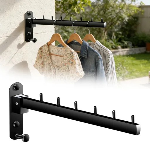 304 Stainless Steel Folding Wall Mounted Clothes Hanger with Swing Arm, Space-Saving Drying Rack for Laundry Room
