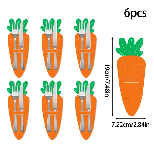Carrot 18-Piece Easter Cutlery Holders Set – 3 Identical Sets of 6, Festive Tableware Decor for Holiday Dining and Party Use