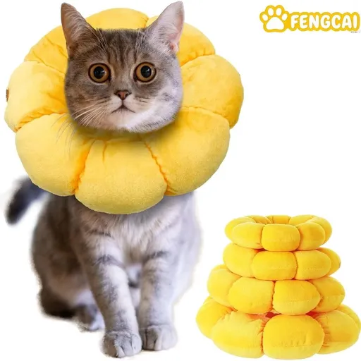 Cat Small Dog Recovery Collar, Adjustable Pet Cone Collar, Cone Surgery Recovery Elizabethan Collars for Small Pets, Cute Sunflower, L