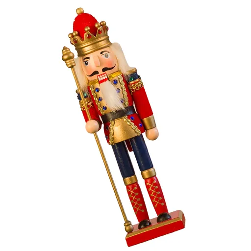 Nutcracker Figurine Exquisite Xmas Themed Wooden Nutcracker Ornament for Wine Cabinet Desk Red King