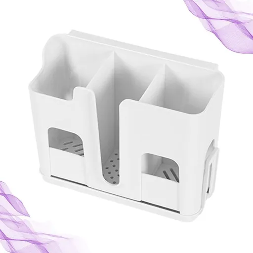 White Chopstick Holder Drying Rack with 3 Sections, Easy No-Drill Installation, Kitchen Utensil and Cutlery Organizer