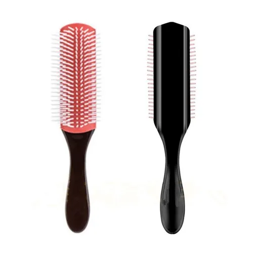 9-Rows Cushion Nylon Bristle Hair Brush Women Men Curly Wet or Dry Hair Classic Detangling Brushes for Separating Shaping Defining