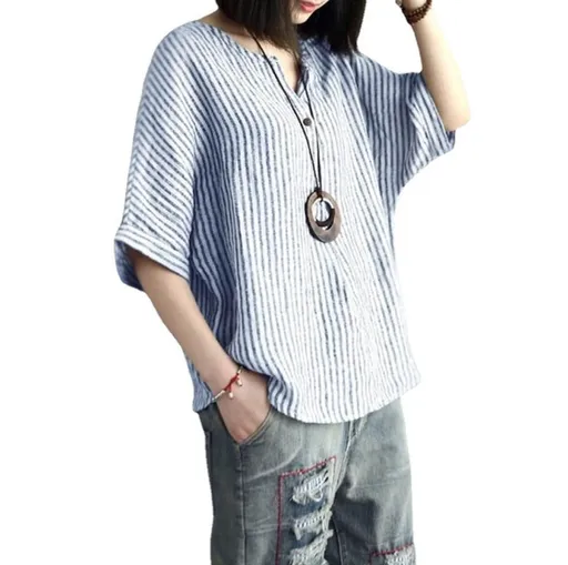 Women Striped Cotton Blend Batwing Casual Top T-Shirt Large quantity in stock, shipped within seconds on the same day M