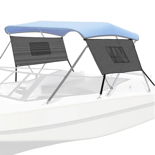 Removable Mesh Sidewalls for 3‑Bow Bimini Top, UV‑Protection Boat Side Curtains with Large Storage Pockets, Ventilated See‑Through Boat Shade Screen, 2‑Pack (Bimini Top Not Included)