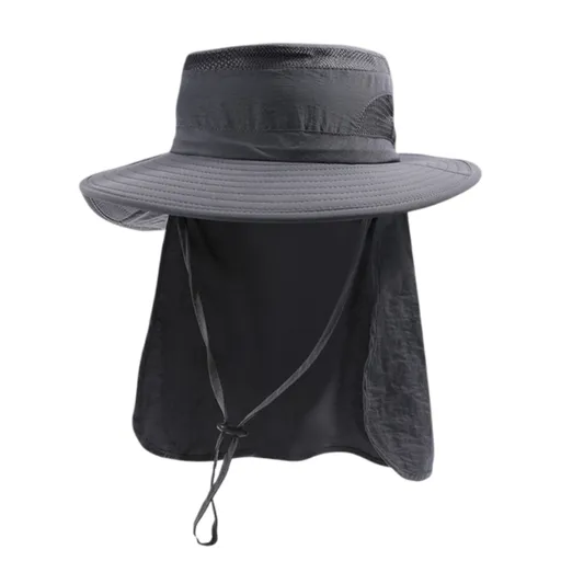 2-Pack Dark Grey Men's Adjustable Sun Protection Hat - Wide Brim, Deep Crown, Quick Dry Breathable Sun Cap with Neck Flap for Hiking & Outdoors