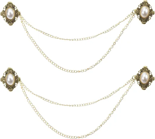 2pcs Sweater Clips Vintage Cardigan Collar Clips with Chain Shirt Clips Shawl Clips Clothes Clip for Women(Gold)