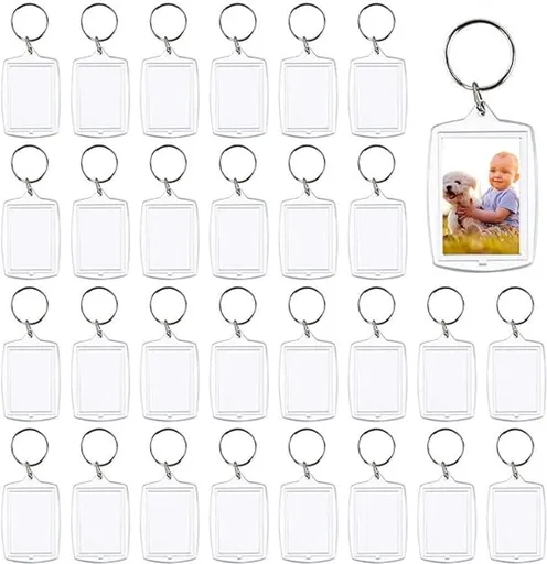 Photo Keychain - 30 Pieces - Empty Photo Frame Keychains - Transparent Clear Acrylic Keychains - Transparent - Small Photo Frames - Holds personalized, custom, and passport-sized photos measuring 1.57" x 2.2"