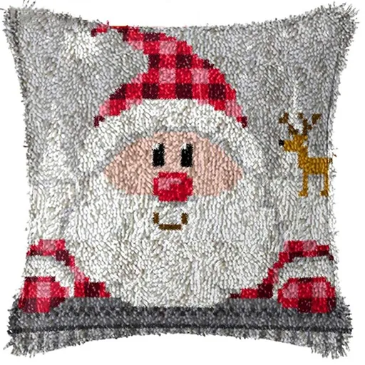 Cartoon Latch Hook Kits Pillow DIY Handmade Printed Canvas Cushion Latch Hook Kit Christmas Decor,16.9X16.9 ''