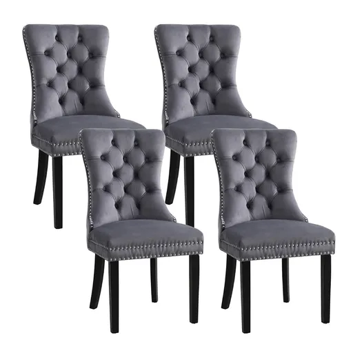 1 Set of 4 Artiss Dining Chairs Grey Velvet