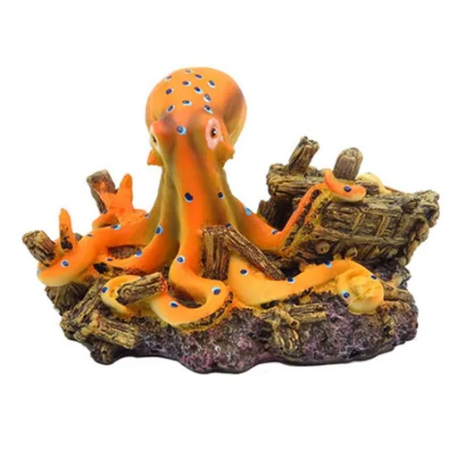 Statues and Figurines Ornaments Resin Yellow Octopus Fish Tank Decoration Home Office Desk Ornaments Landscape Boat Crafts