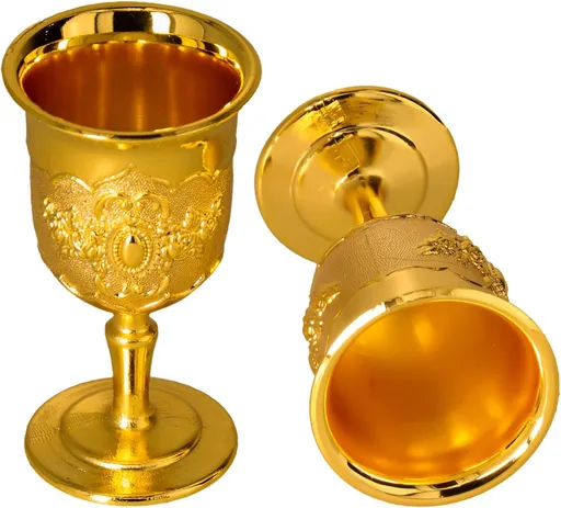 Mini Gold Goblet, 2PCS Altar Chalice 25ml Holy Metal Shot Glasses Wine Cup Medieval Goblet for Liqueur Whiskey, 1.5 x 2.7in