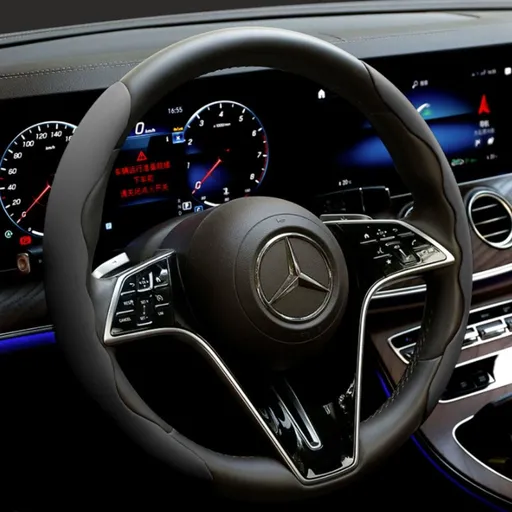 2Pcs Soft Breathable Anti-Slip Faux Leather Steering Wheel Protector Car Cover- Black