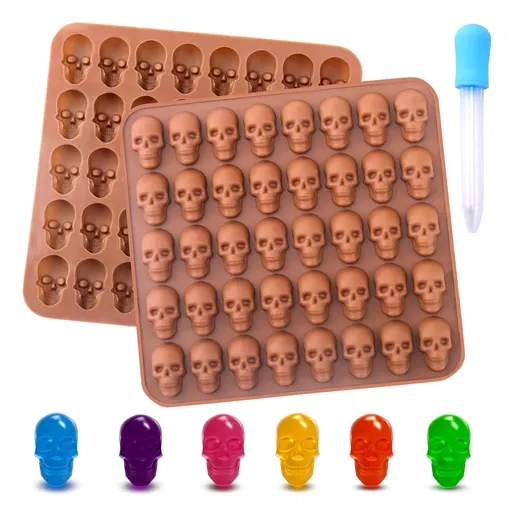 Gummy Skull Candy Molds Silicone, 2 Pack 40 Cavity Non-Stick Skull Silicone Molds with 1 Droppers for Chocolate, Candy, Jelly