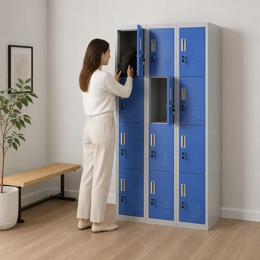 12-Door Steel Locker – Grey with Blue Door, Standard Lock with 2 Keys