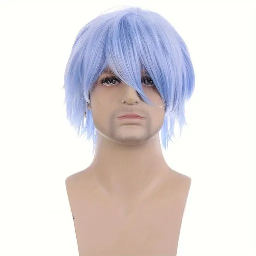 Anime Cosplay Full Head Wig, Unisex 12-inch, Anti-Deformation Multi-color Options, Essential Tool for Role-Playing, Stage, and Party Styling.(sky blue)
