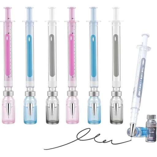 6 Pack Of Syringe Shaped Ink Pens, 2026 New Creative Syringe Shaped Gel Pen, Funny Novelty Ballpoint Pens for Office Supplies, 0.38mm Black Neutral Pen, Pen Body Color Random (6 Pack)